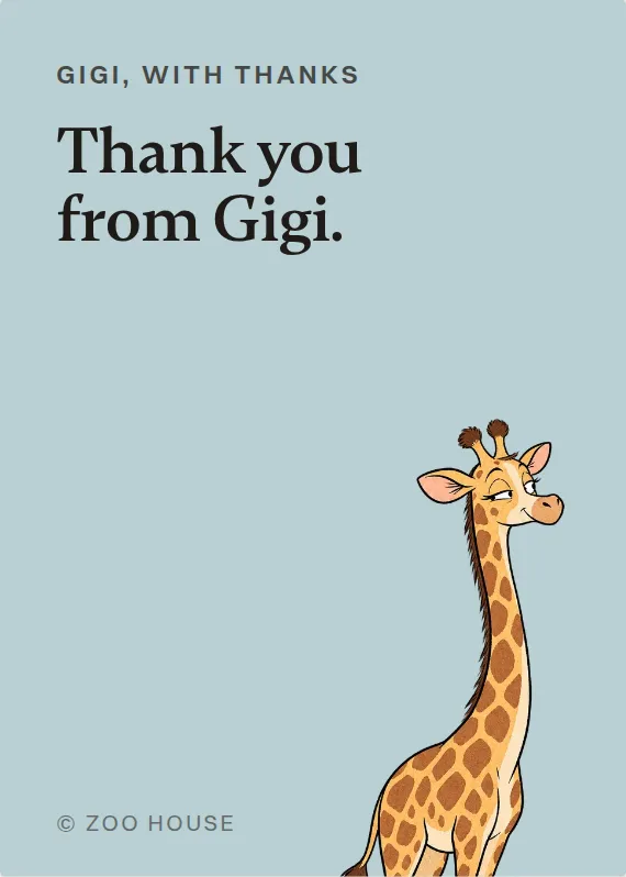 Gigi thank you card: Thank you from Gigi.