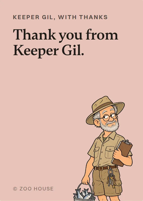 Keeper Gil thank you card: Thank you from Keeper Gil.