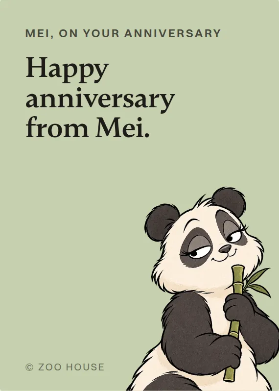 Mei anniversary card: Happy anniversary from Mei.