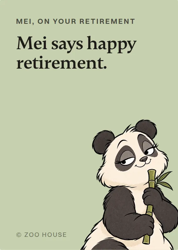 Mei retirement card: Mei says happy retirement.