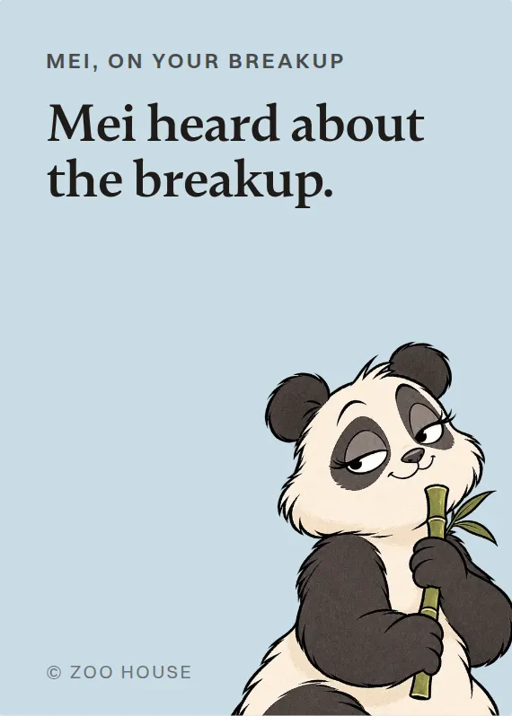 Mei breakups & divorce card: Mei heard about the breakup.