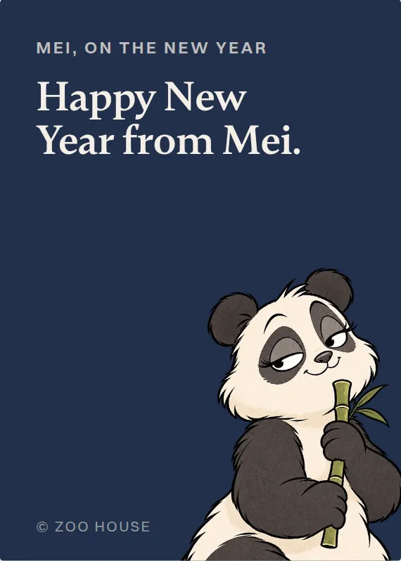 Mei new year’s day card: Happy New Year from Mei.