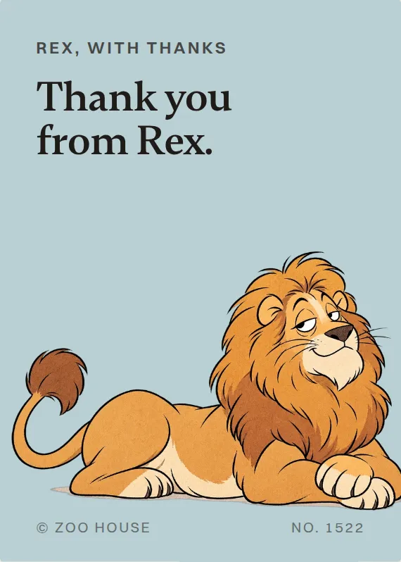 Rex thank you card: Thank you from Rex.